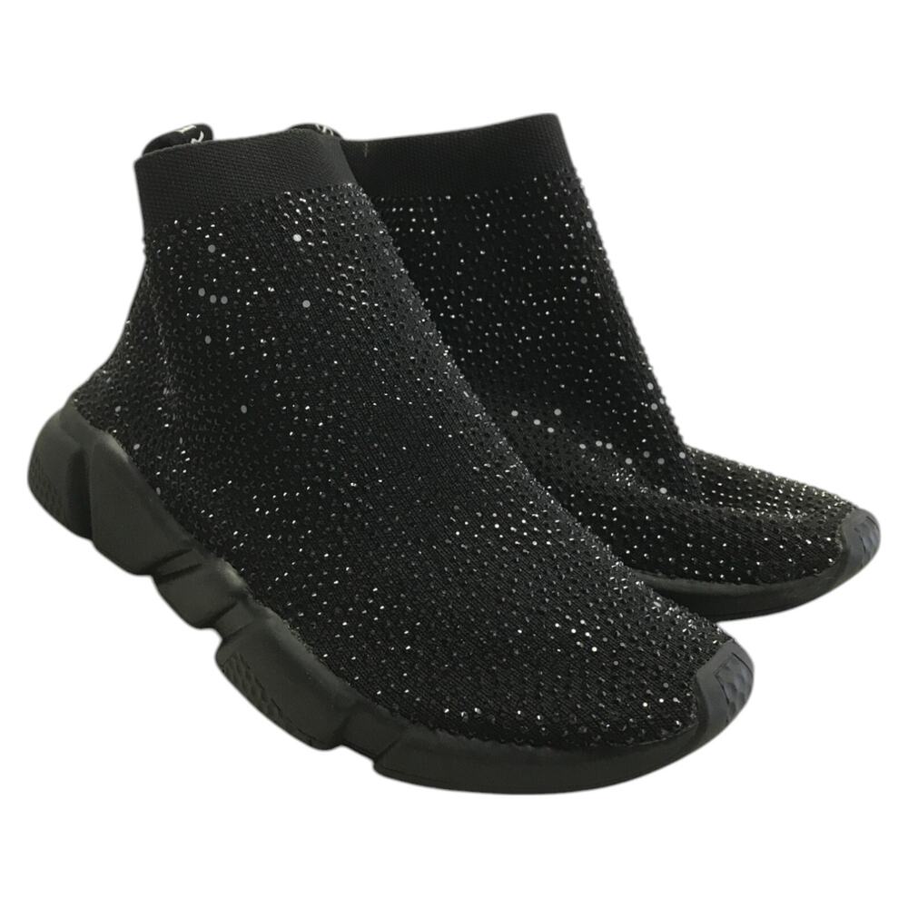 So Real Slip On Sneakers Shoes Womens Size 9 Black Rhinestone Crystal Details